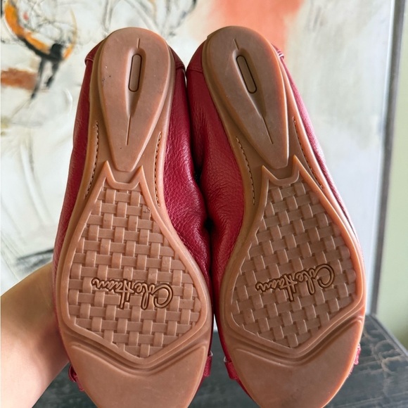 Cole Haan Red Flats with Glossy Finish and Gold Buckle - Picture 5 of 7